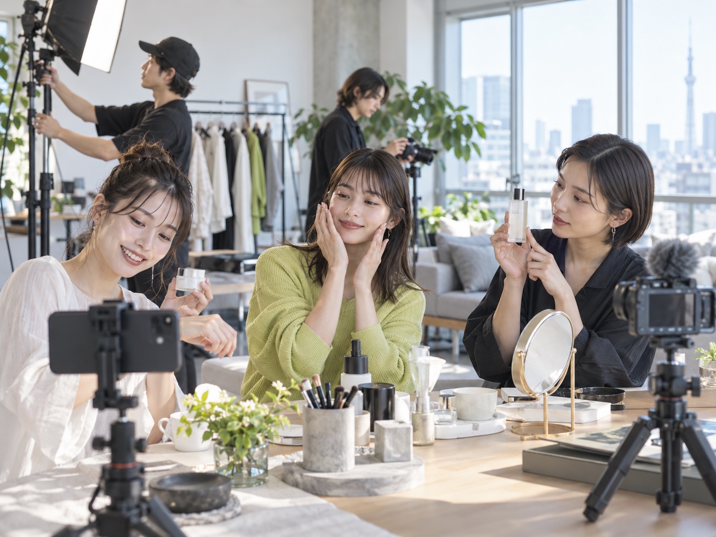 일본 크리에이터들과 제품 콘텐츠를 촬영하는 캠페인 현장